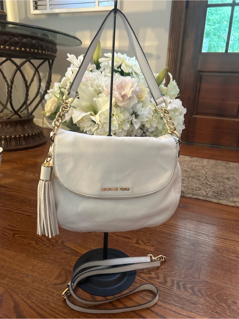 Michael Michael Kors Bedford White Pebbled Leather Convertible Hobo Crossbody